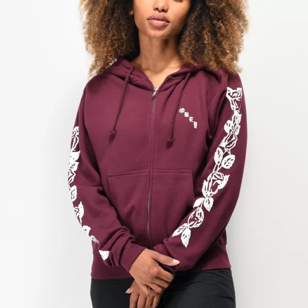 Obey Maroon Cropped Zip-Up Hoodie